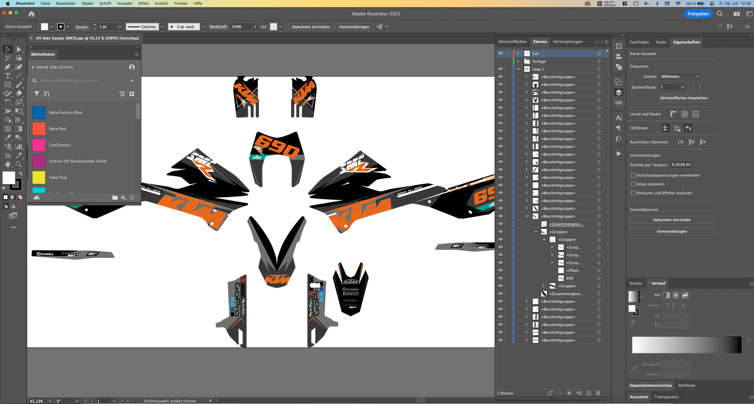 Screenshot von unserem Designprozess eines KTM SMCR 690 Full Custom Dekor